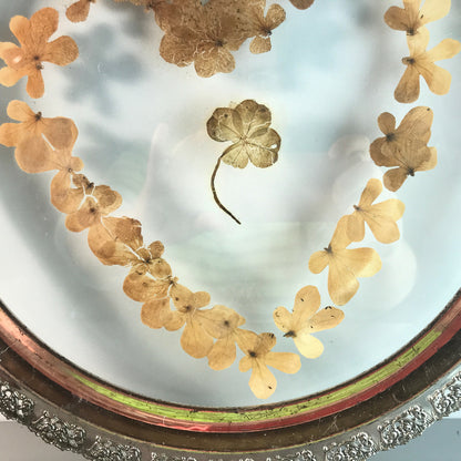 Glas Tortenplatte außen 36 cm 60er 70er versilbert Herz Teller Kleeblatt