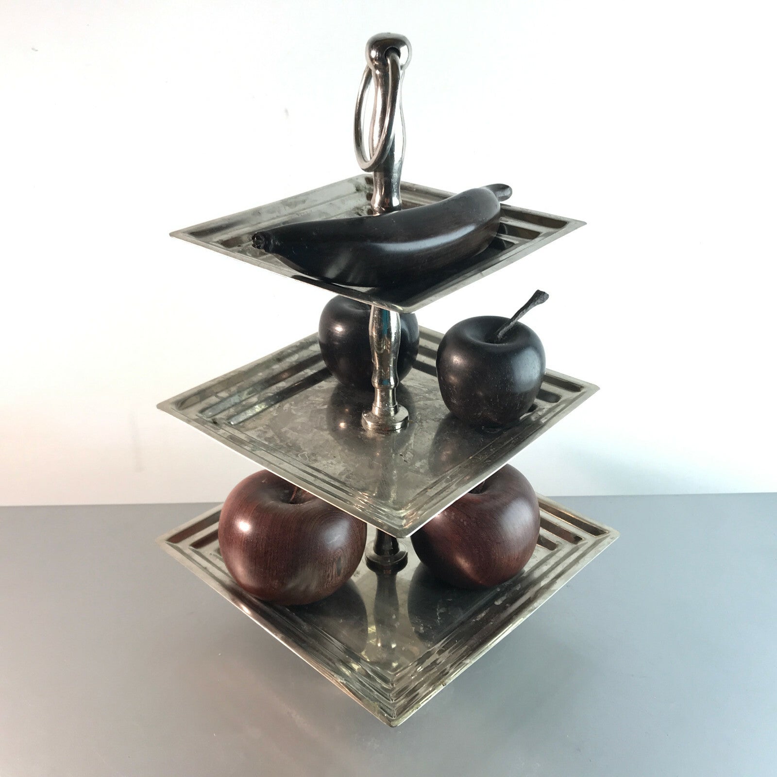 Versilberte VINTAGE 60er Etagere Schale Teller 32 cm Eckig Halter