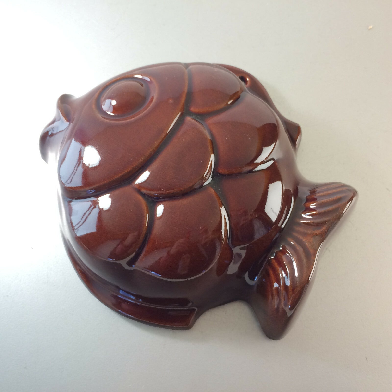 Vintage Puddingsform Keramik B 18,5 cm Fisch Backen Deko Wand