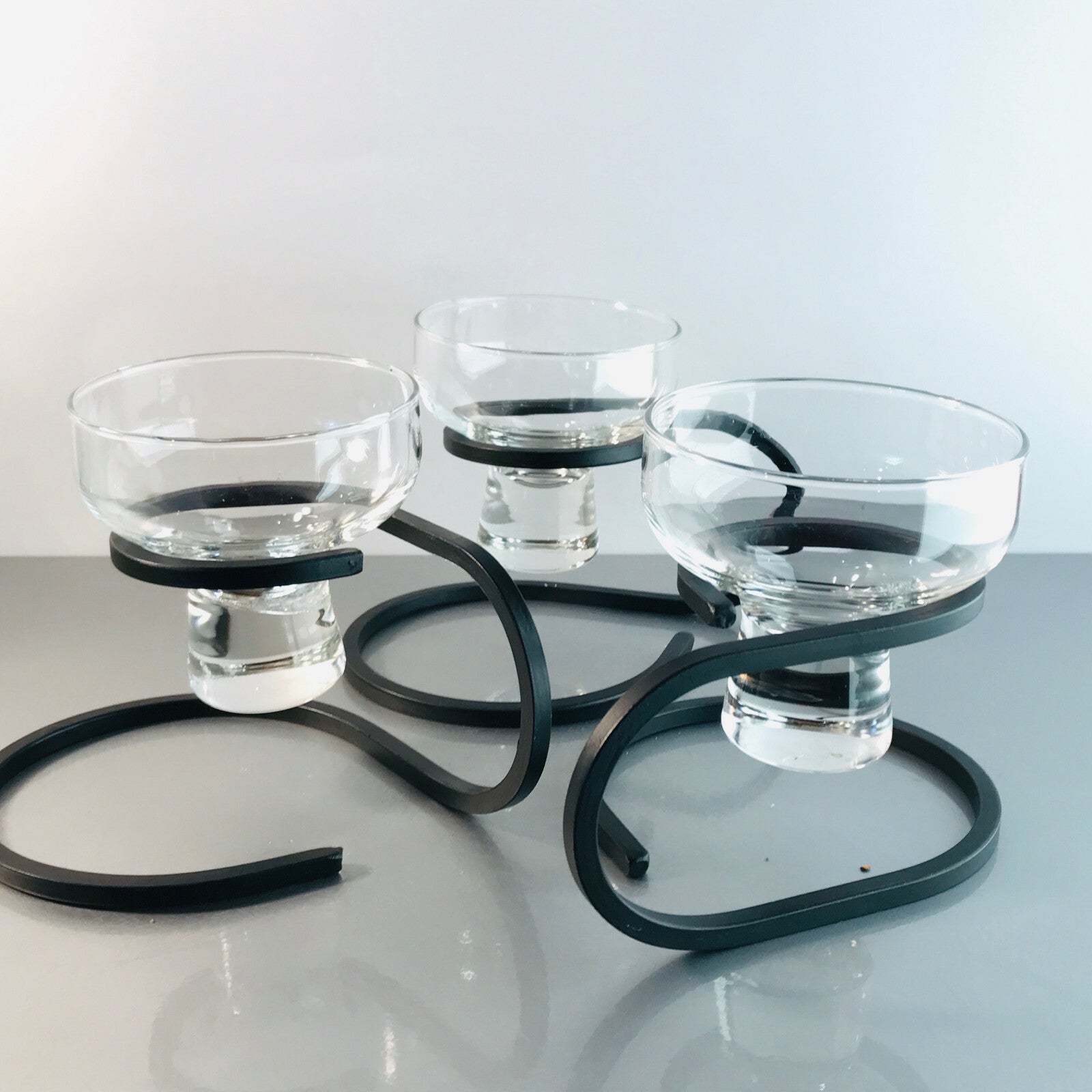 Kerzenhalter 3er Set Danish Iron SCHMIEDEEISEN MID CENTURY 50er 60er Glas