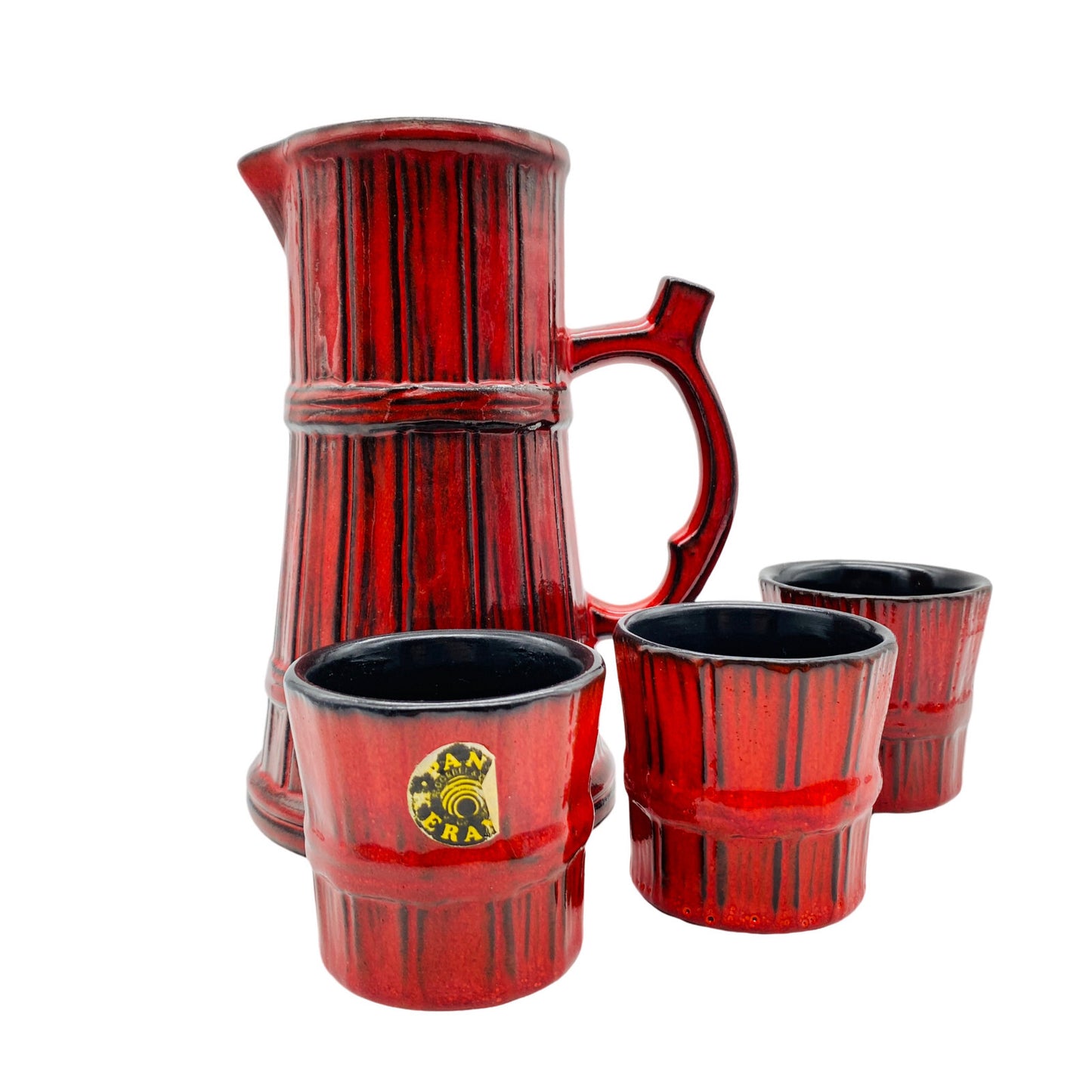 PAN Keramik Krug Kanne 22,5 cm  & Becher SET 7,7 cm Vintage 60er 70er Modern