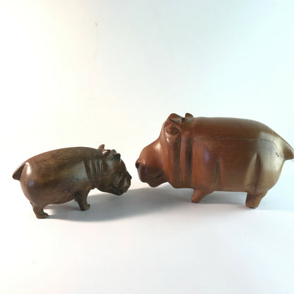 Nilpferd Mutter & Kind Flußpferd Figur Holz MID CENTURY 50er 60er