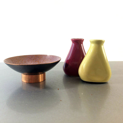 Salz- u. Pfefferstreuer Keramik 50er 60er + Emaille Schale MID CENTURY Dekoratio