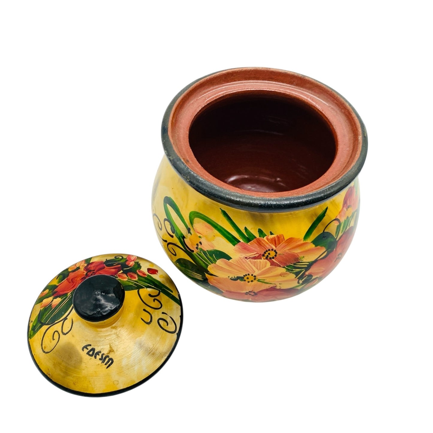 Alte Dose Keramik Deckeldose H 12 cm Keramikdose & Deckel bemalt mit Blumen