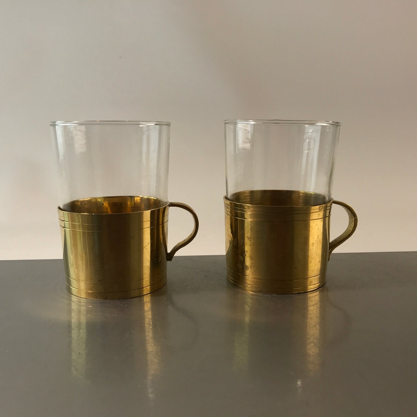 Teegläser 2er Set Messing Teetassen Teegläser 9,4 cm SCHOTT Mainz 