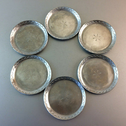 MID CENTURY Untersetzer Tellerchen 8,6 cm cm 50er Vintage Zinn 6er Set
