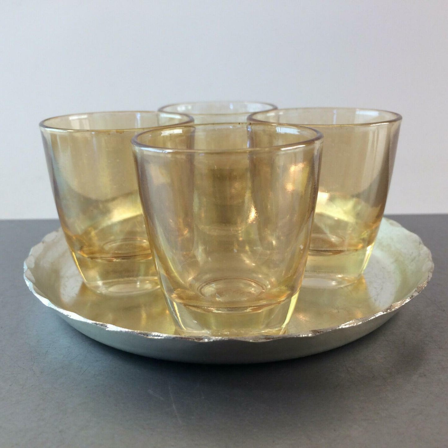 Schnapsgläser irisierend 50er 60er Tablett MID CENTURY Gläser Likörgläser
