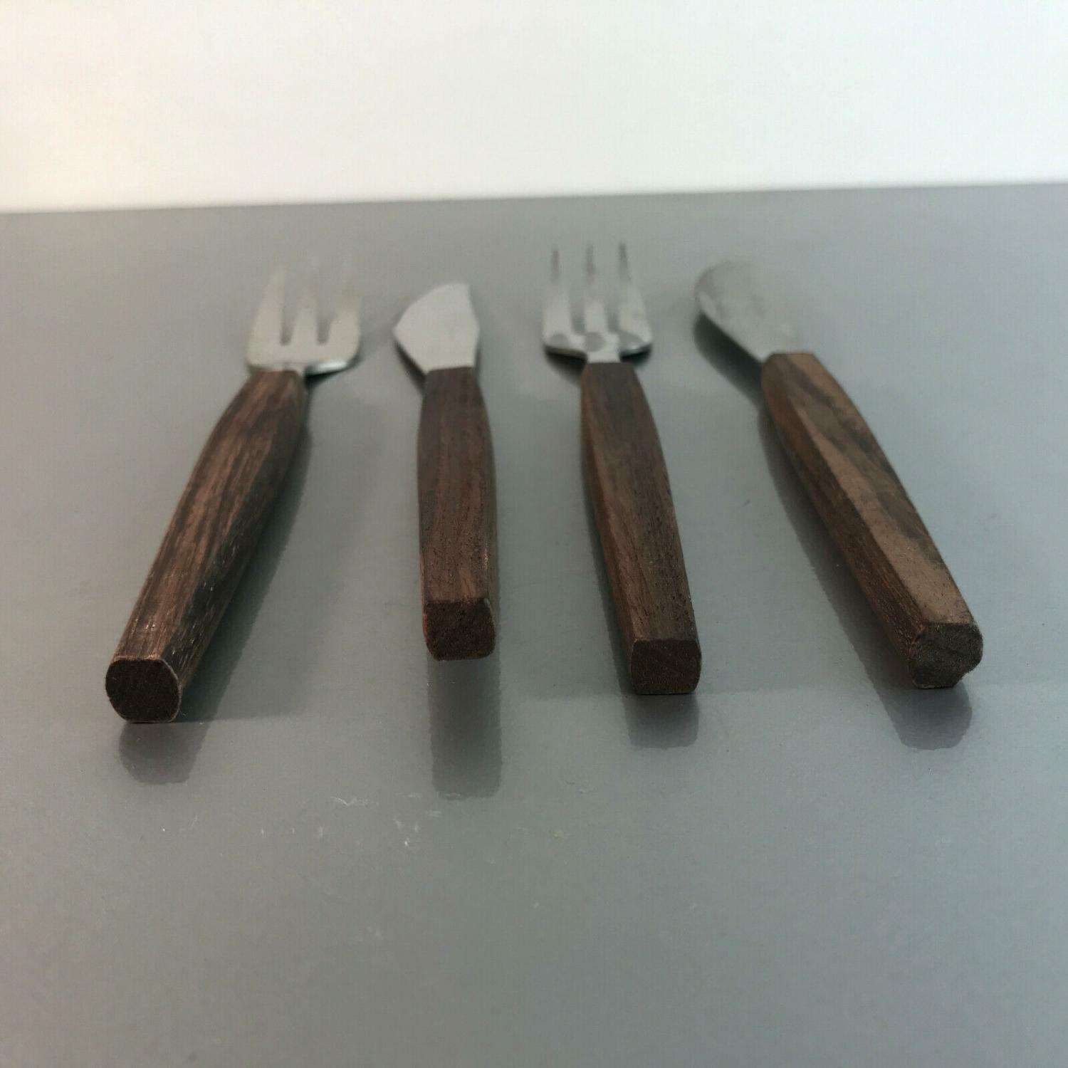 Holz Teak MID Century Gabeln Messer 2 Pers. Gabel Messer L 19 cm Besteck
