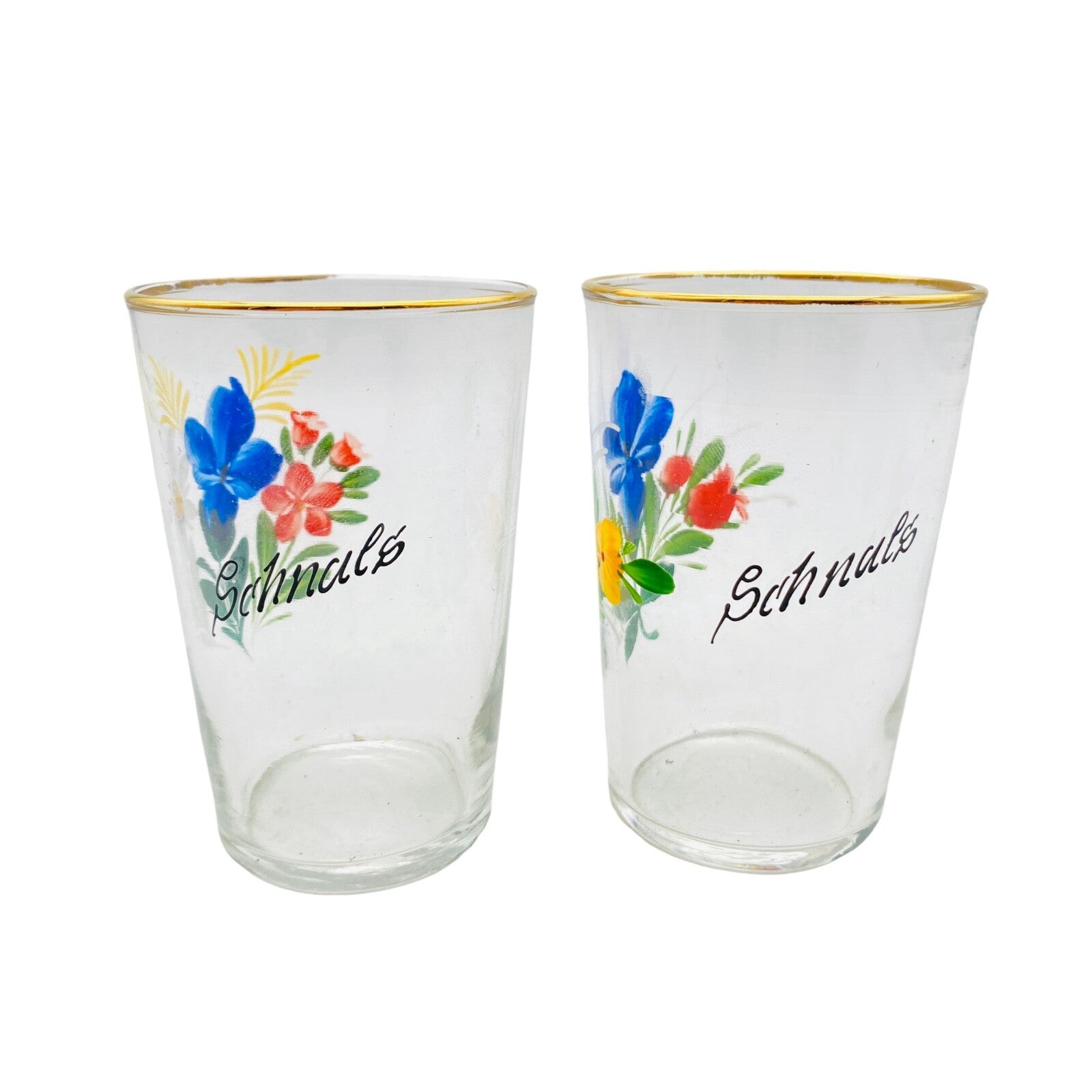 Vintage Schnapsgläser 50er 60er MID CENTURY Glas 8,5 cm bemalt Blumen Schnals