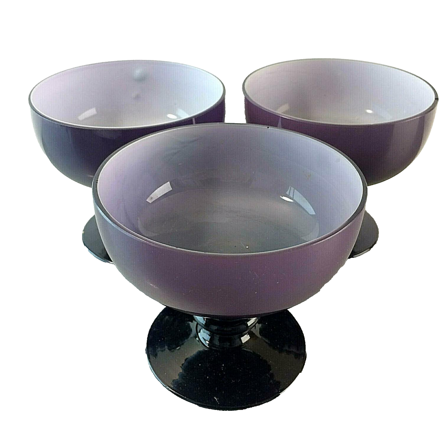 50er 60er Glas Schälchen Schalen MID CENTURY lila Überfang 3er Set