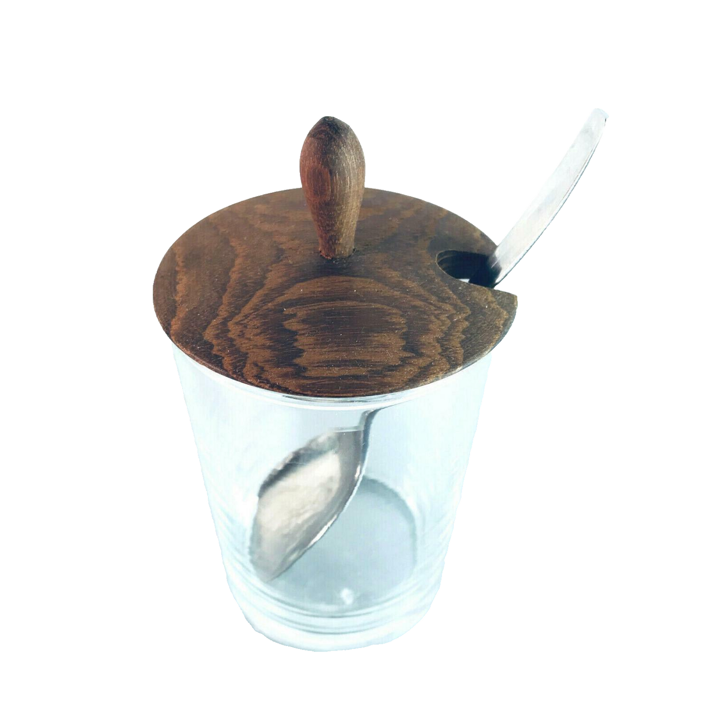 Vintage 60er 70er Teak HOLZ Schälchen GLAS MID CENTURY  Deckel Löffel