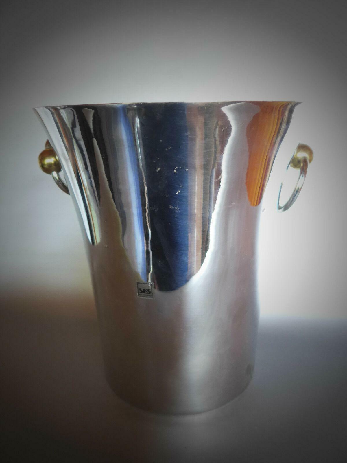 SKS DESIGN Sektkühler Sekteimer Edelstahl mit LABEL H 23 cm Cocktail 80er