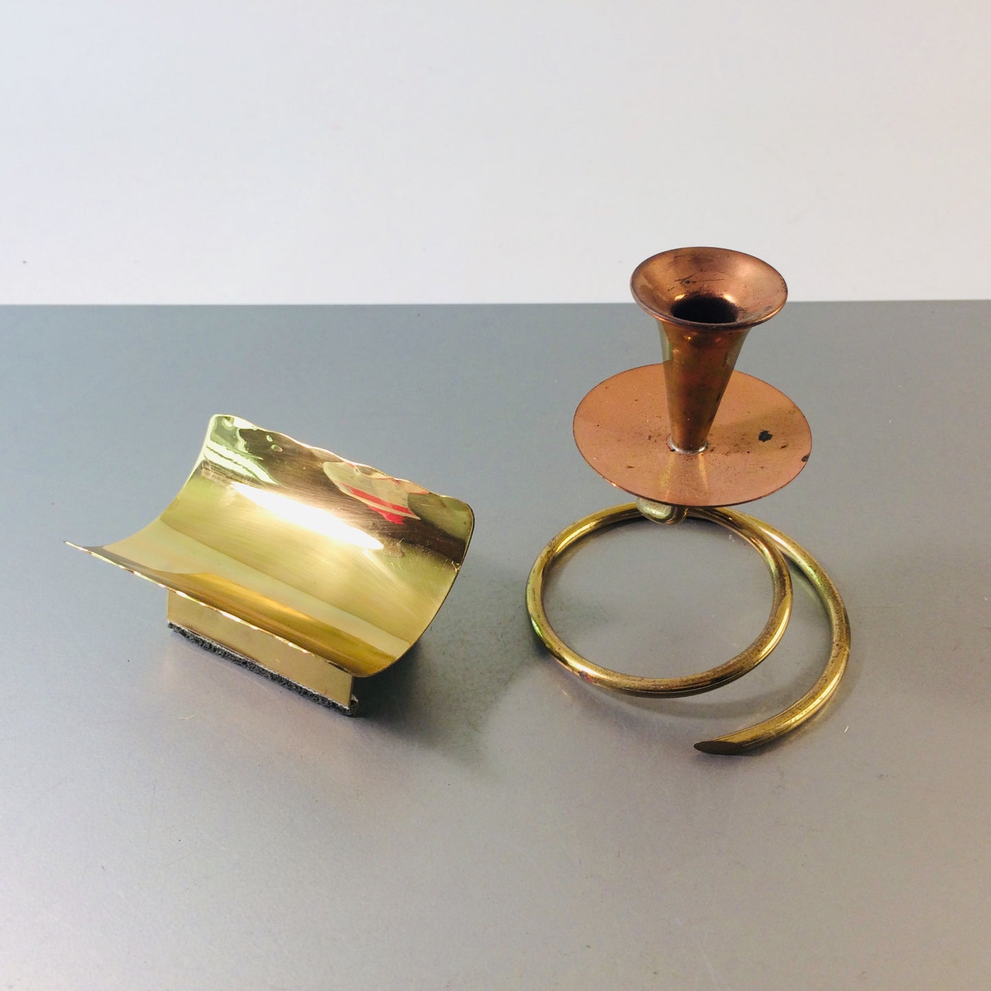 Vintage Kerzenhalter Messing Kupfer 50er 60er MID CENTURY + Ablage Stifte