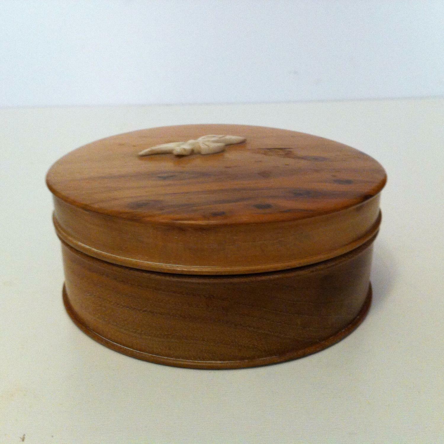Art Déco HOLZDOSE Deckeldose Holz mit BEIN Möwe Vogel 20er 30er