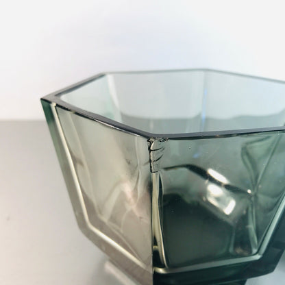 VINTAGE Dose Art Déco Facetten Böhmen Bonboniere Glas grau