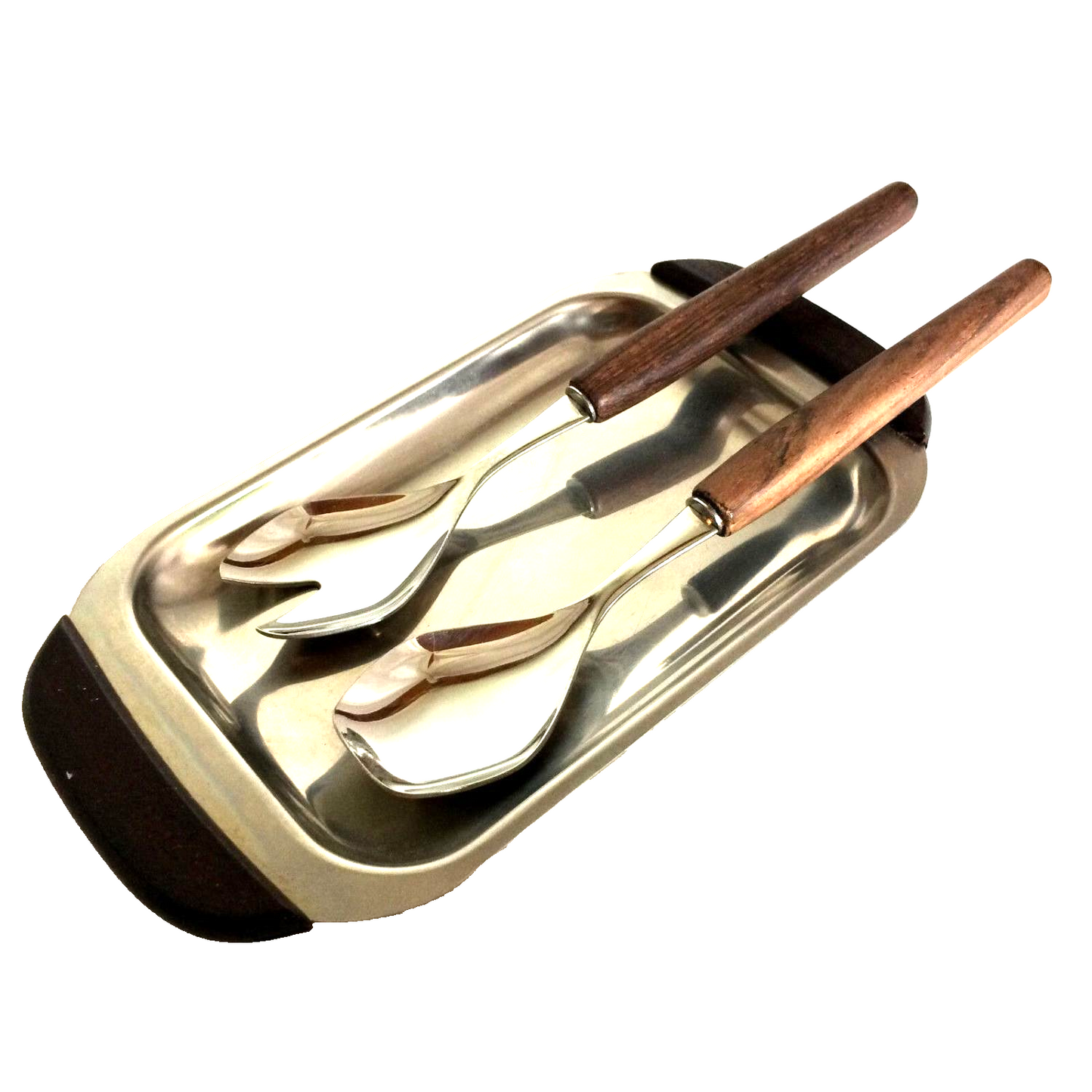 Platte Teller Schale EDELSTAHL & Holz Teak MID Century RELUXIL Besteck