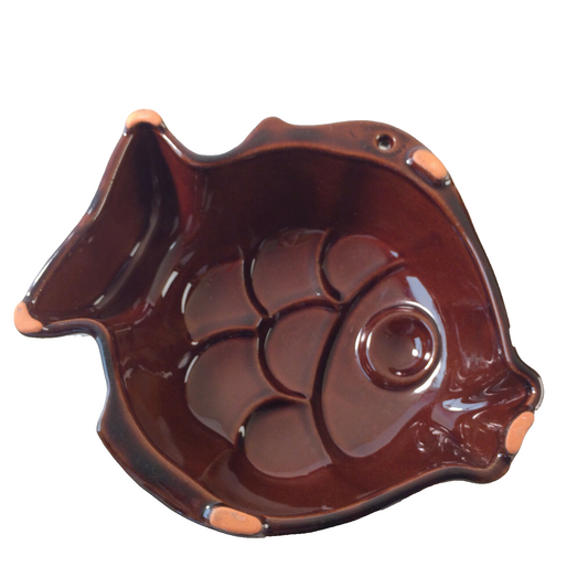 Vintage Puddingsform Keramik B 18,5 cm Fisch Backen Deko Wand