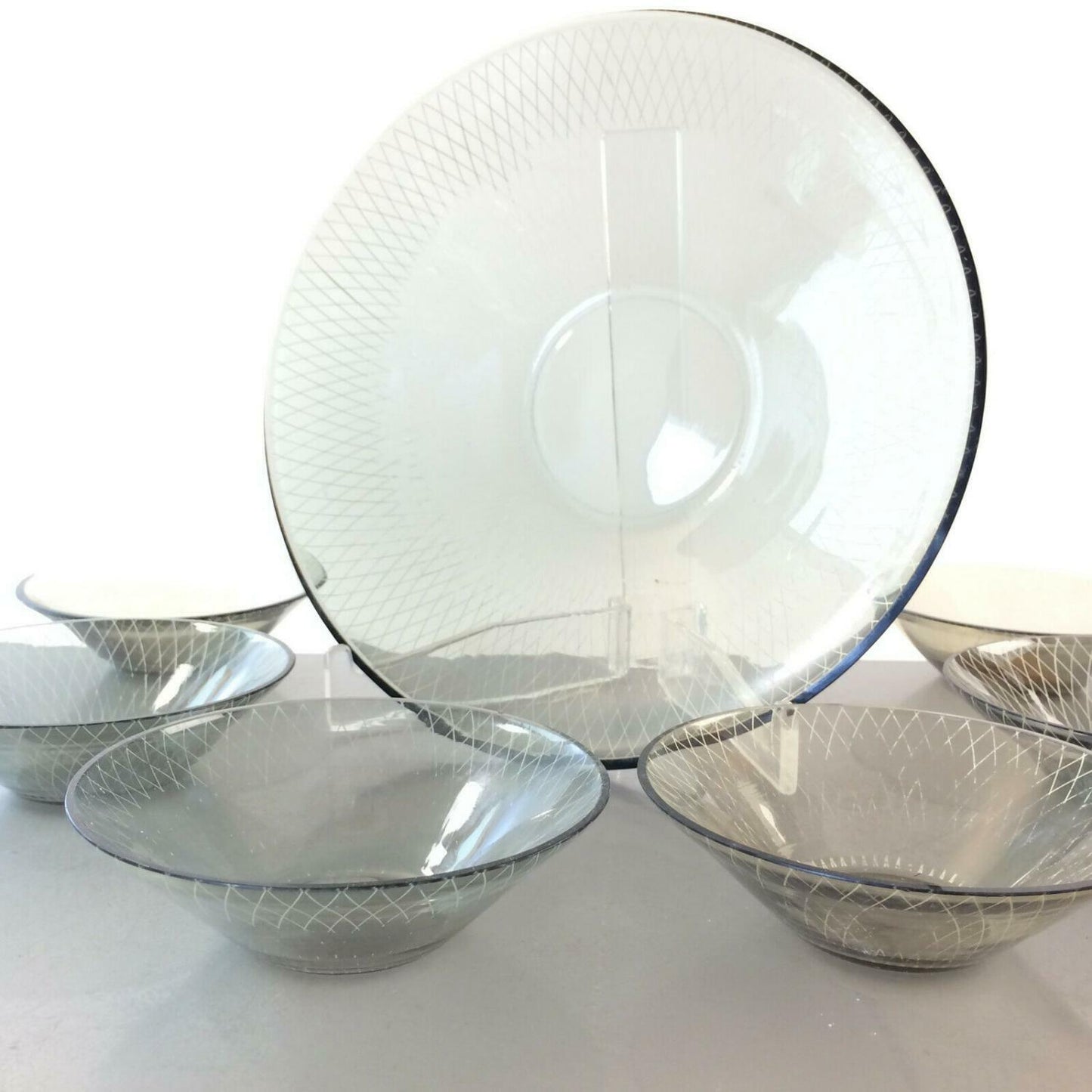 RAUCHGLAS 50er 60er Schüssel Schälchen Schale Set MID CENTURY 7 teil.