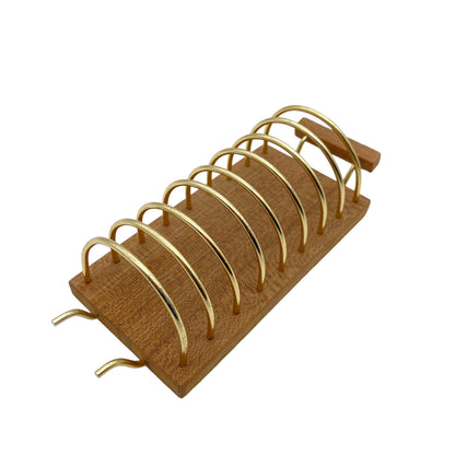 Toasthalter Briefhalter Teak VINTAGE 60er Holz  21 cm ALU gold Dekoration Büro