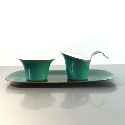 SAHNESERVICE 50er Rahmservice EMAILLE Kupfer Zucker Milch MID CENTURY grün