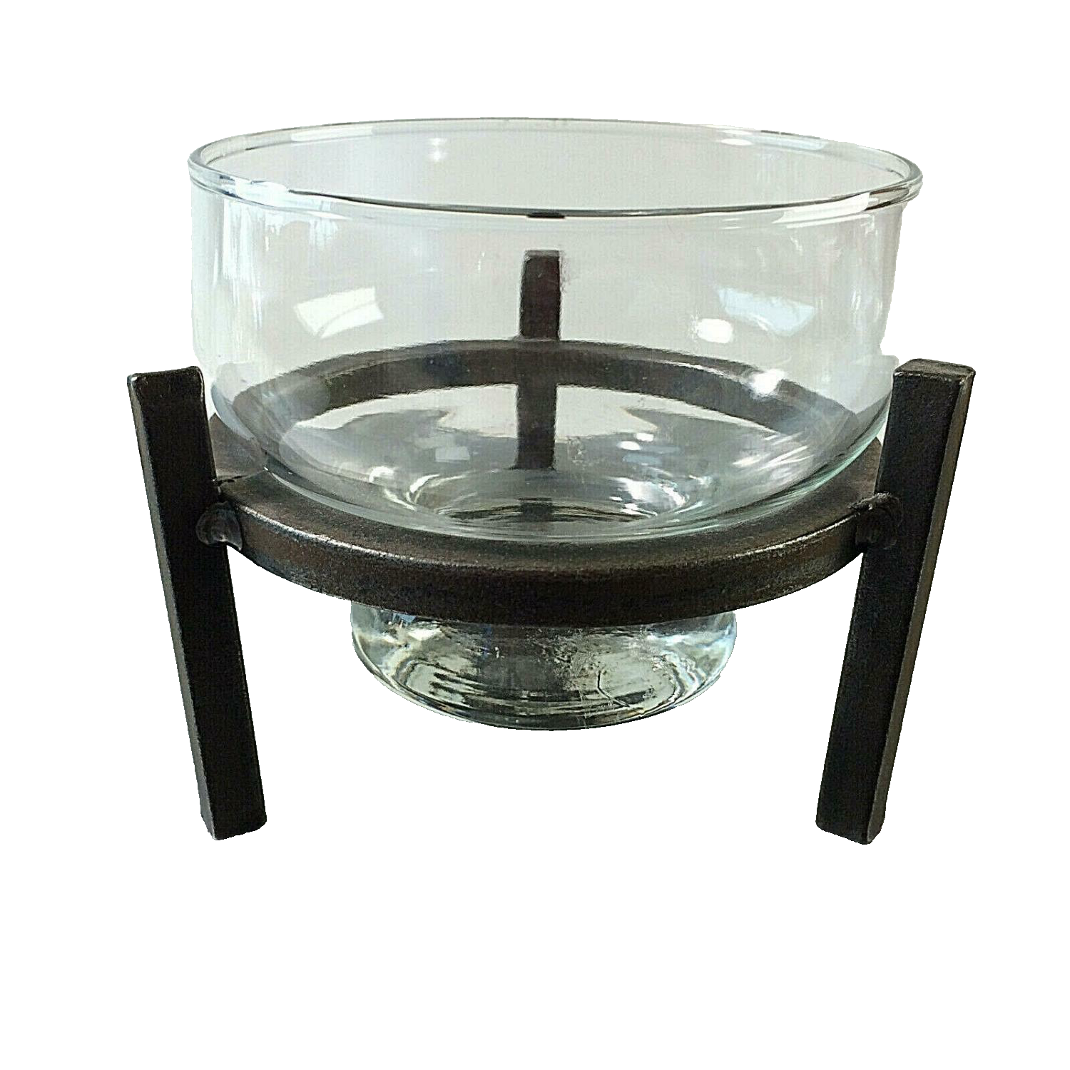 Kerzenhalter Glaseinsatz GUSSEISEN Eisen Halter 70er 60er Glas D 9,8 cm
