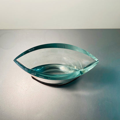 Vintage Glas Vase Cezary Wasowski MID CENTURY 16 cm Leder Binde
