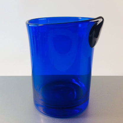 Glas Eiswürfeleimer Eiseimer blau 50er 60er 18 cm Vintage Flaschenkühler