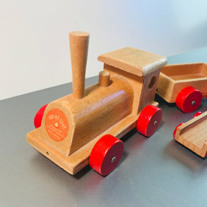 Antiker alter Holz Spielzeug Zug mit Lok und Wagons VINTAGE Spiel Gut