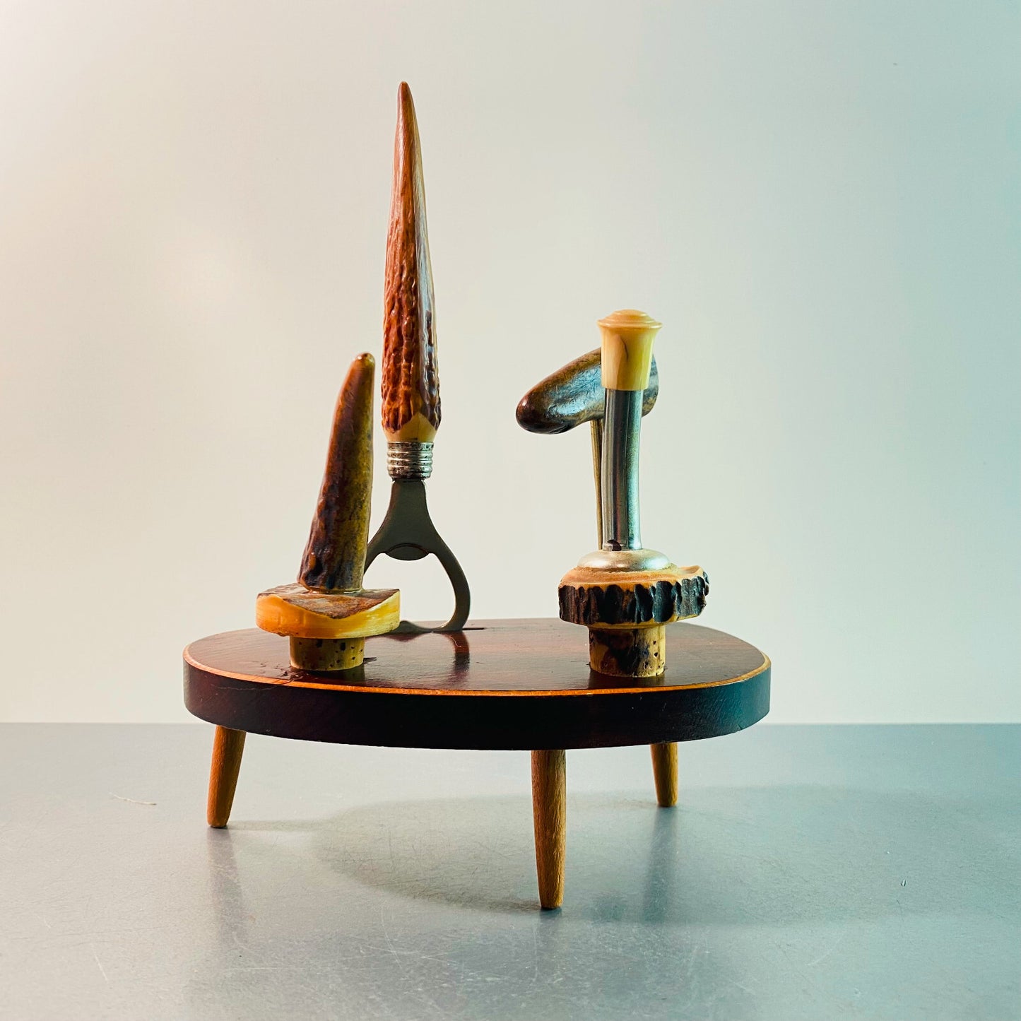 Bar Set Holz Korkenzieher Kipper Korken Öffner 60er MID CENTURY