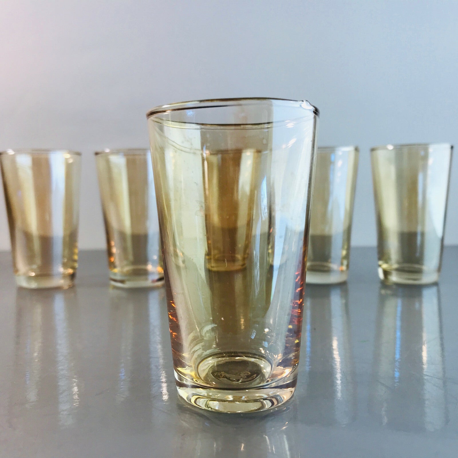 VINTAGE Schnapsgläser 7,8  cm 6 er Set 50er 60er MID CENTURY  irisierend
