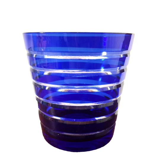 Vintage Glas beschliffen Überfang blau 10,1 cm Vase 60er