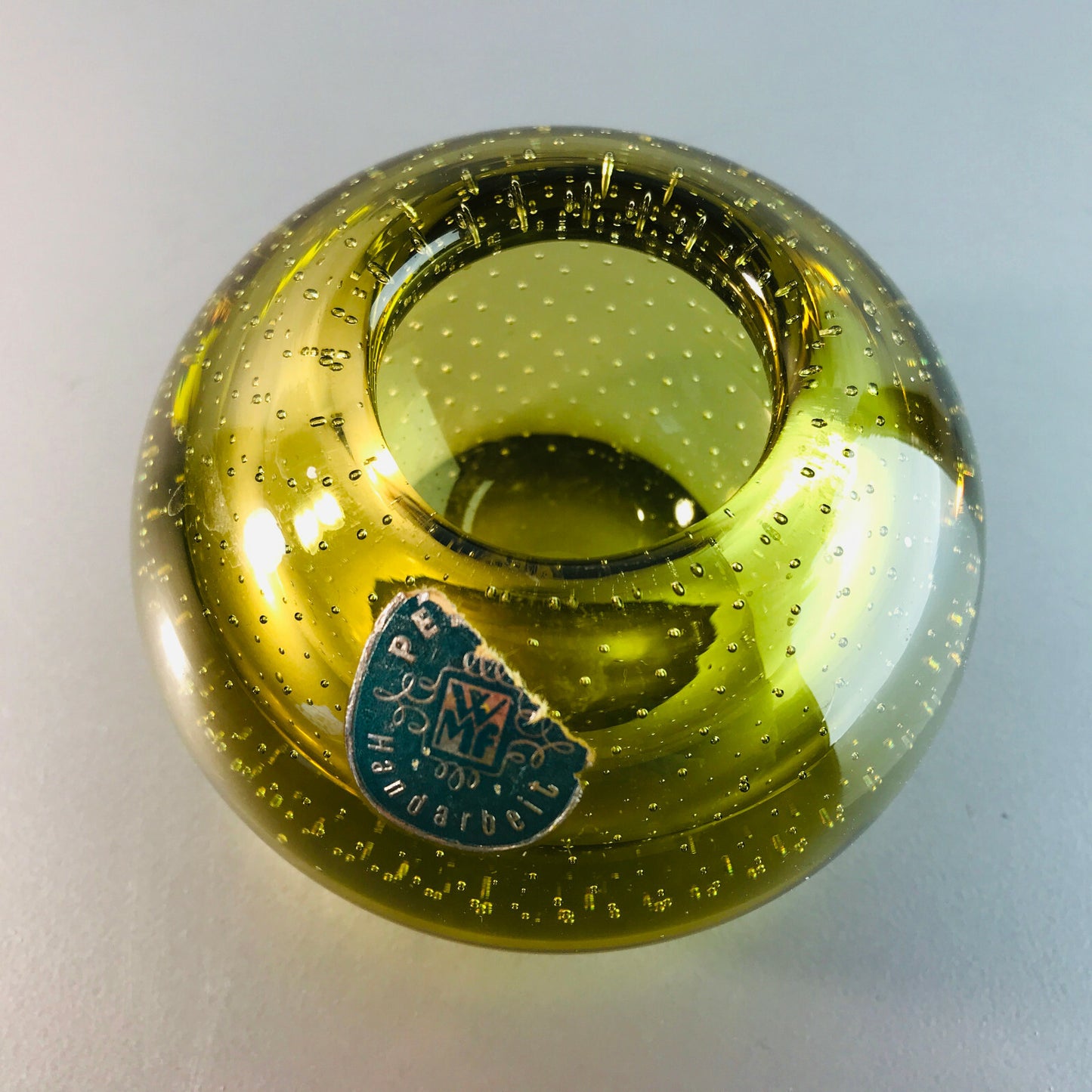 WMF Vase GLAS Glasvase 50er 60er 6,5 cm Luftblasen Walter Dexel gelb