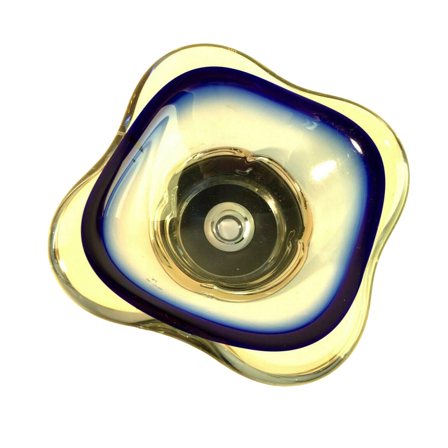 Glas Aschenbecher Ascher schwer Schale H 7,5 D 13,5 cm blau rosa