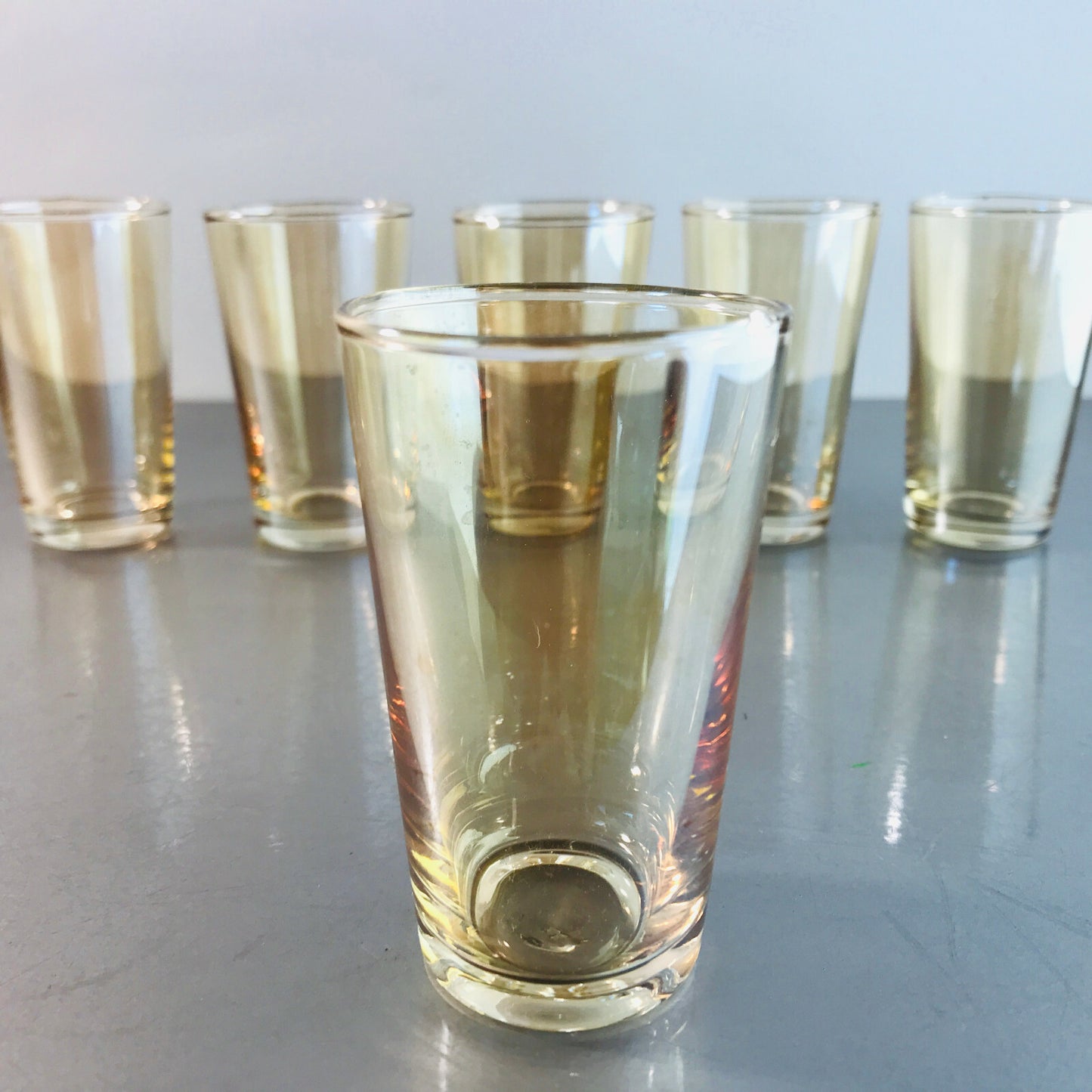 VINTAGE Schnapsgläser 7,8  cm 6 er Set 50er 60er MID CENTURY  irisierend