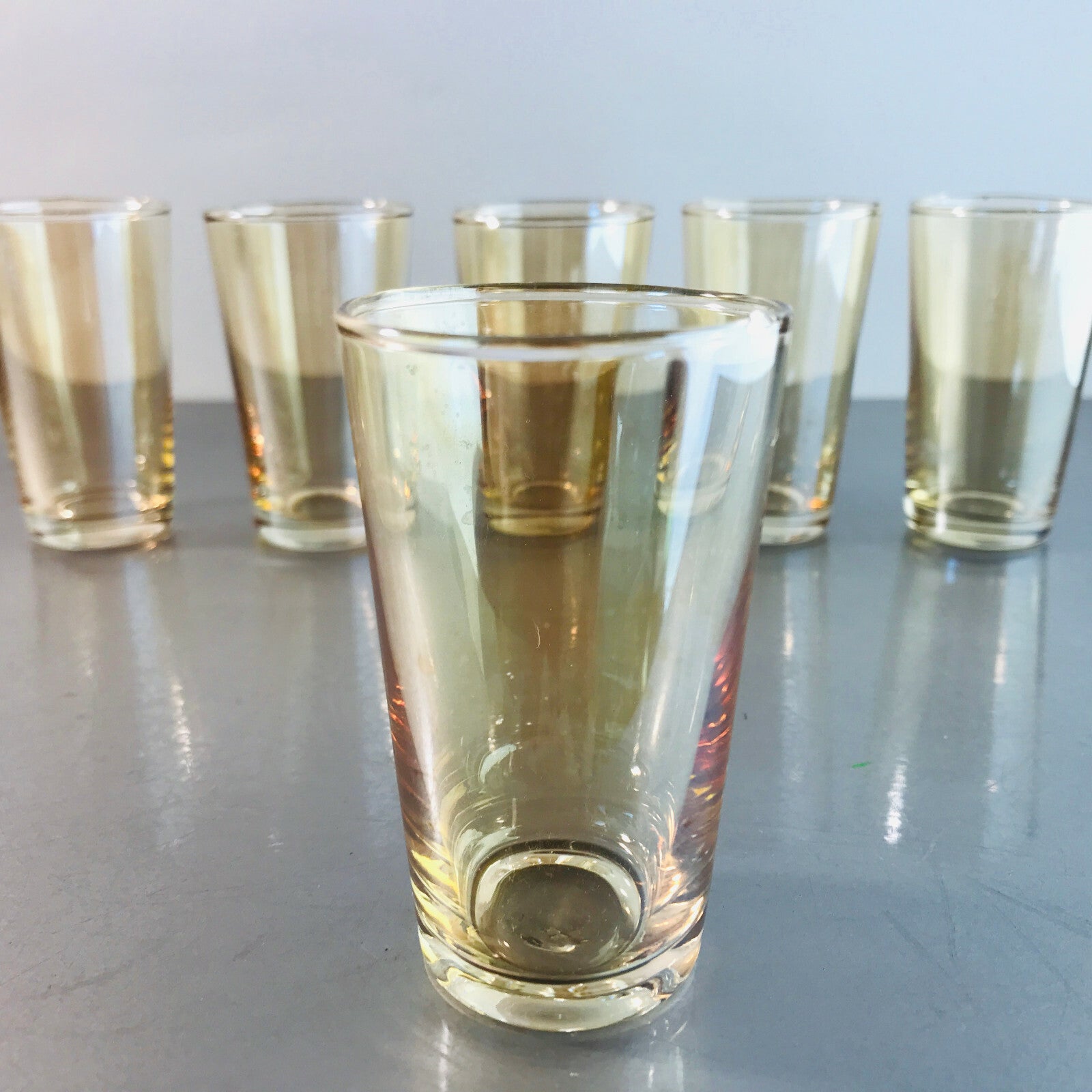 VINTAGE Schnapsgläser 7,8  cm 6 er Set 50er 60er MID CENTURY  irisierend