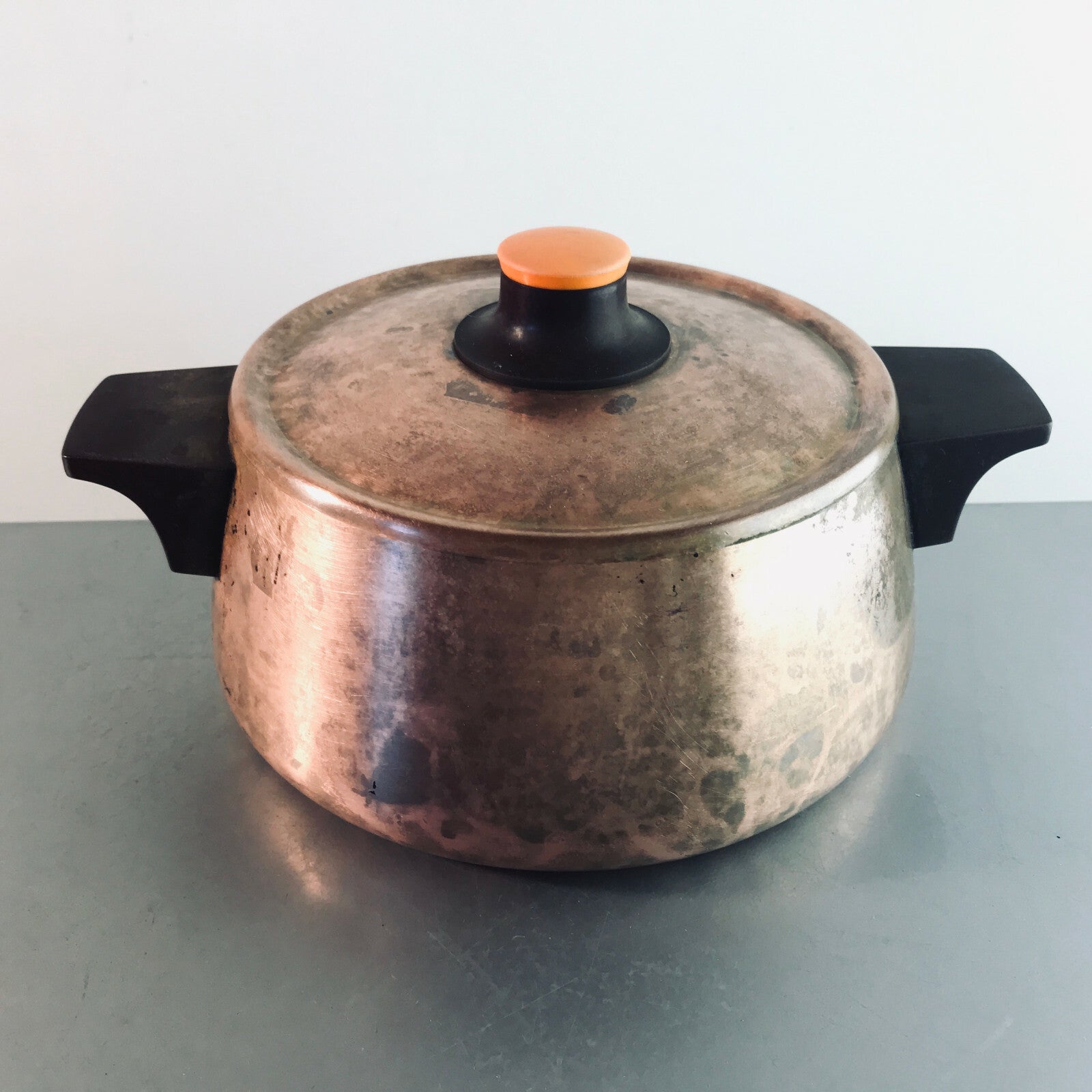 FONDUE Topf Vintage Kupfer 60er Fonduetopf mit Bakelitgriffen