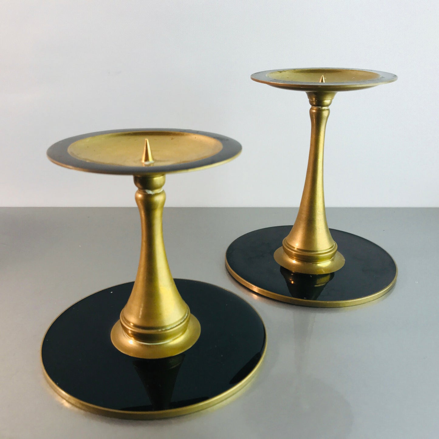 Kerzenhalter MESSING Kerzenständer 60er 50er Stumpenkerzen D 7,7 cm  Set