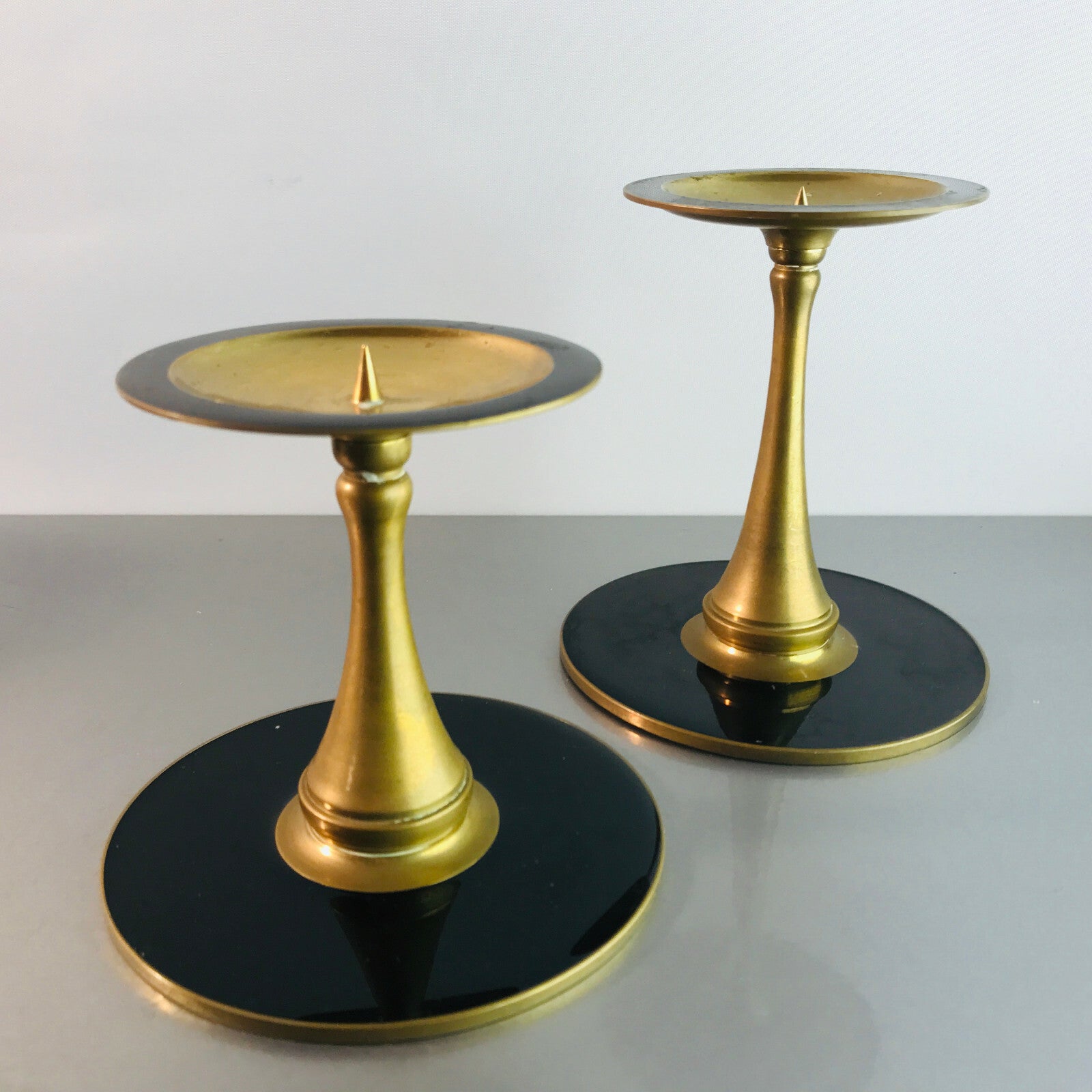 Kerzenhalter MESSING Kerzenständer 60er 50er Stumpenkerzen D 7,7 cm  Set