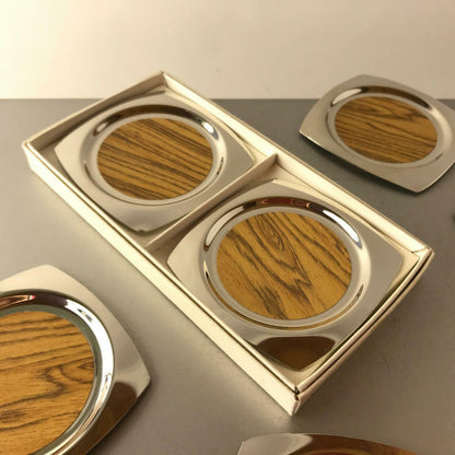 Untersetzer Teegläser Edelstahl Chromargan mit Holz Dekor innen
