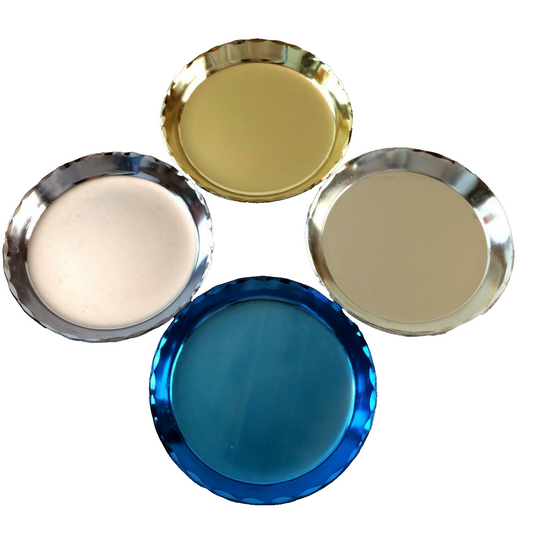 4er Set Untersetzer Gläser 50er 60er Alu Metall Blech 12 cm Teller pastell