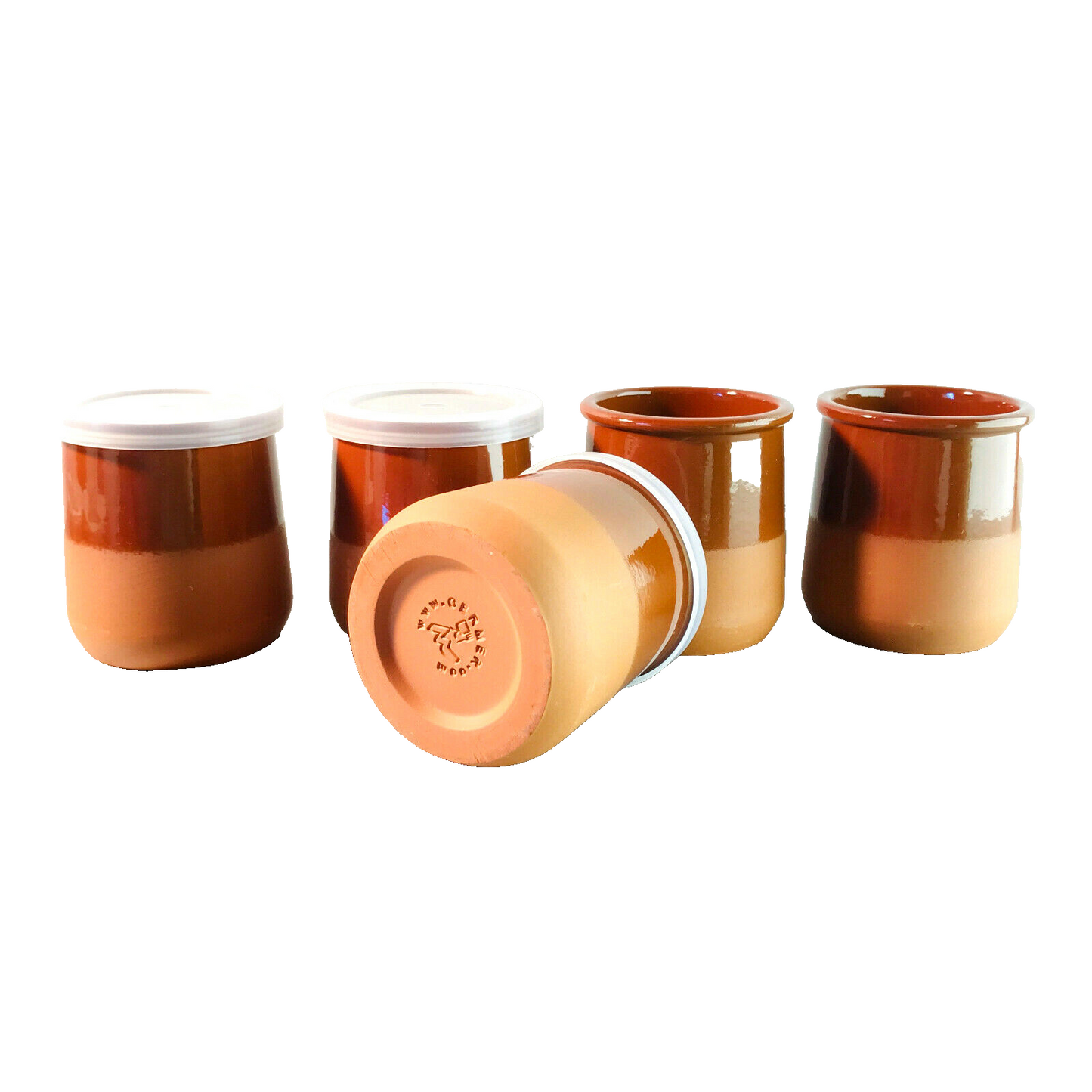 5 x TONKERAMIK Keramikdosen Deckeldosen Ton Keramik glasiert 7,8 cm