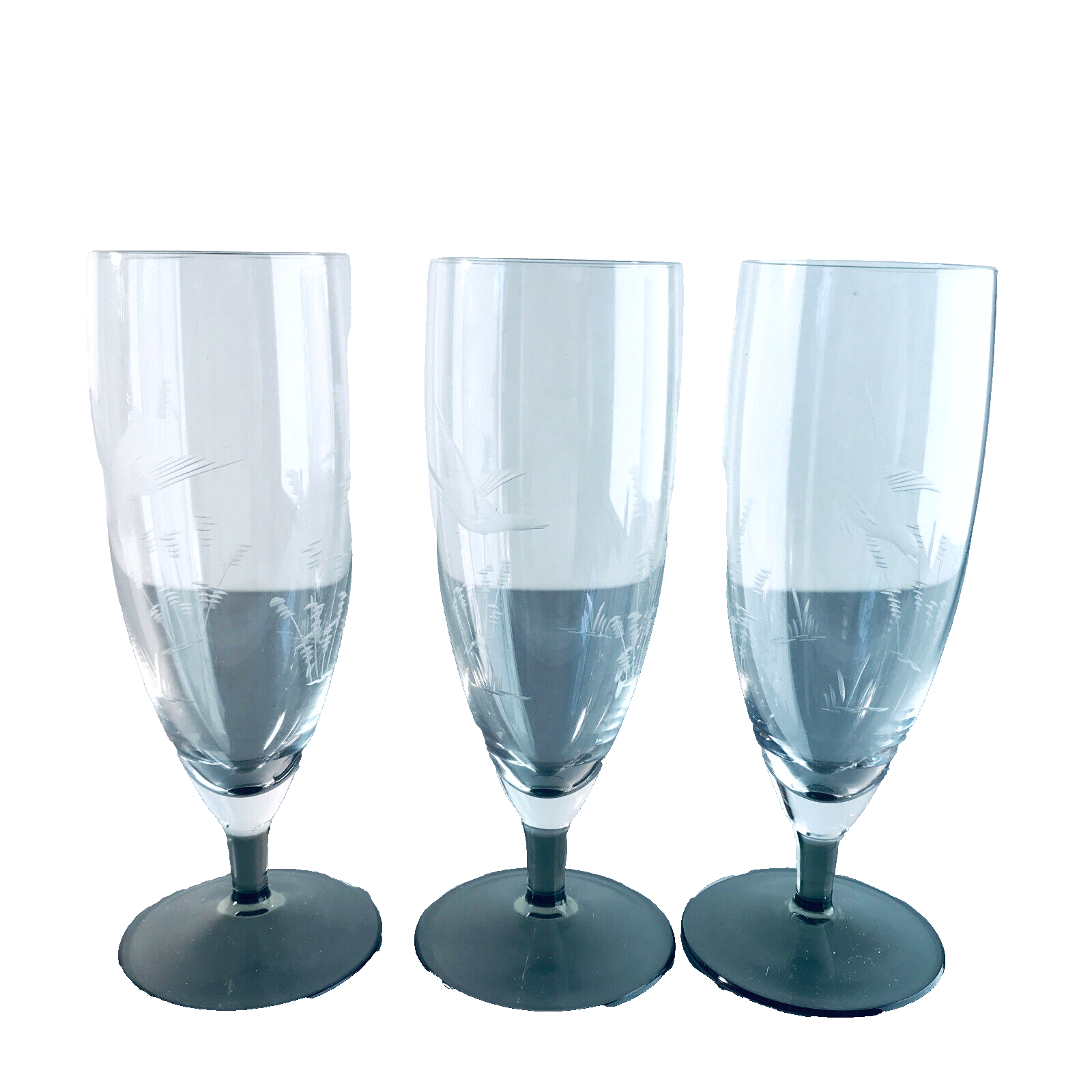 Vintage RAUCHGLAS 15,7 cm Sektgläser 3 er Gläser Trinkgläser Glas Schliff