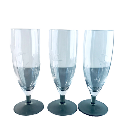 Vintage RAUCHGLAS 15,7 cm Sektgläser 3 er Gläser Trinkgläser Glas Schliff