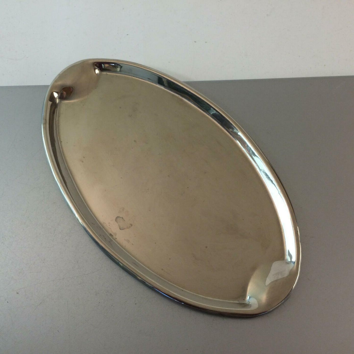 Tablett 31 cm Silber farben Metall Teetablett 50er 60er oval