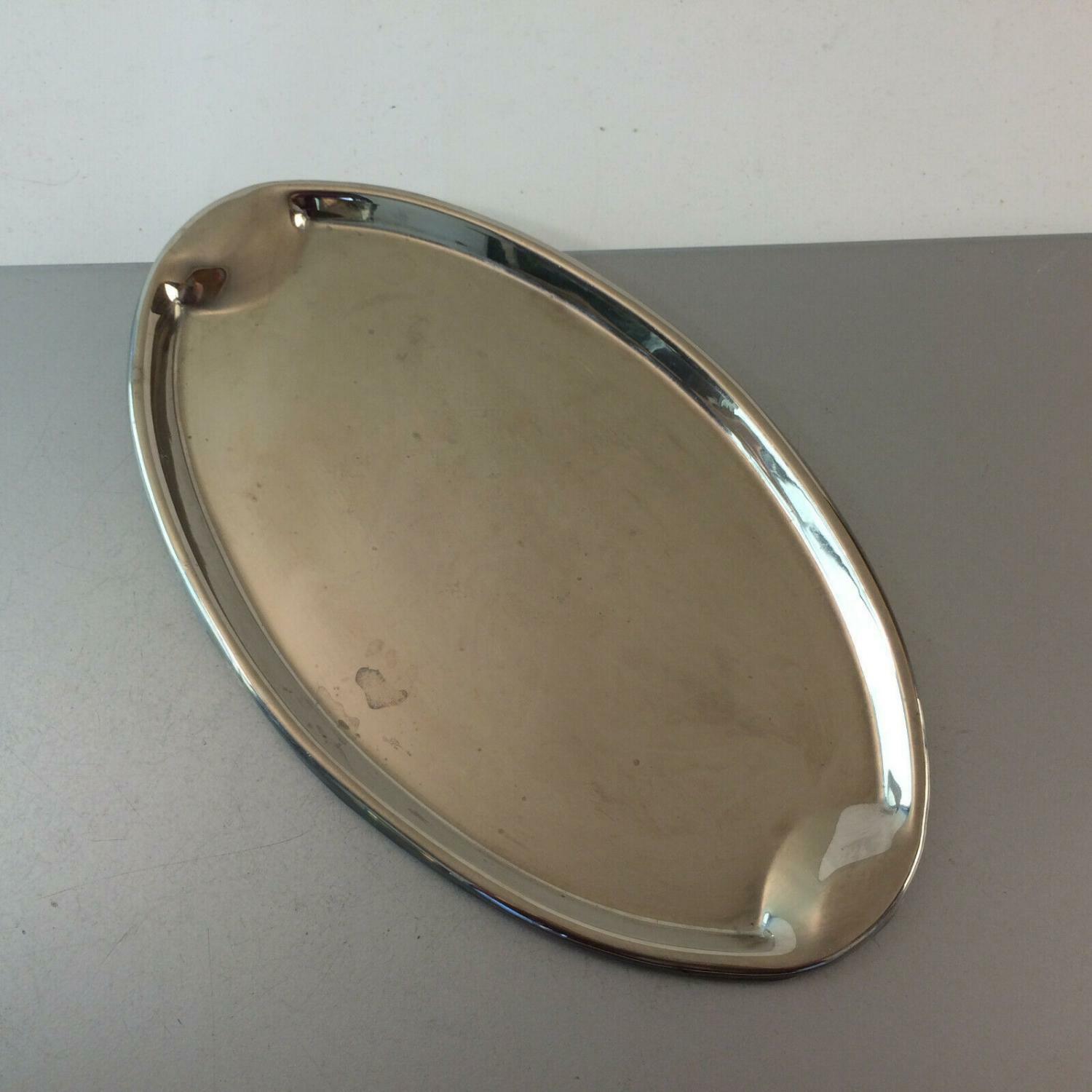 Tablett 31 cm Silber farben Metall Teetablett 50er 60er oval