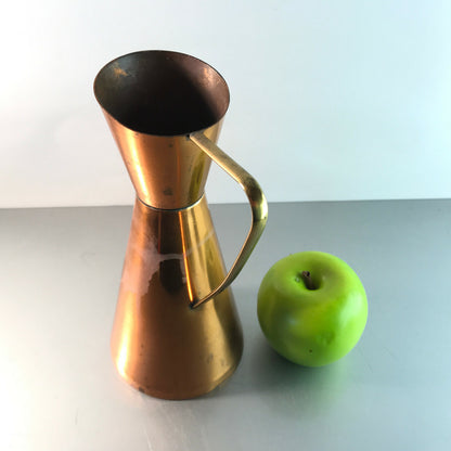 MID CENTURY 50er 60er Vase 20 cm Kupfer Messinggriff Vintage Kanne Deko