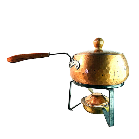 stockli Swiss FONDUE Topf Vintage Kupfer 60er Fonduetopf Stövchen Brenner