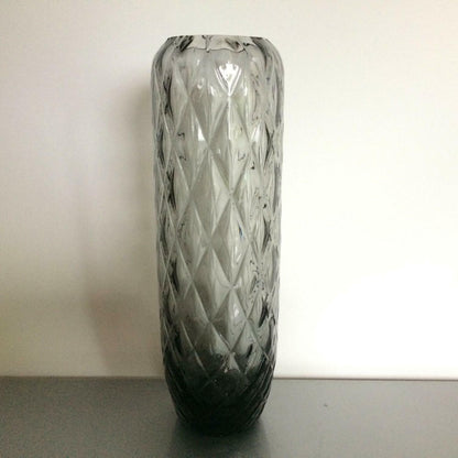 Rauchglas Vase Rauten Dekor H 23 cm 50er 60er MID CENTURY