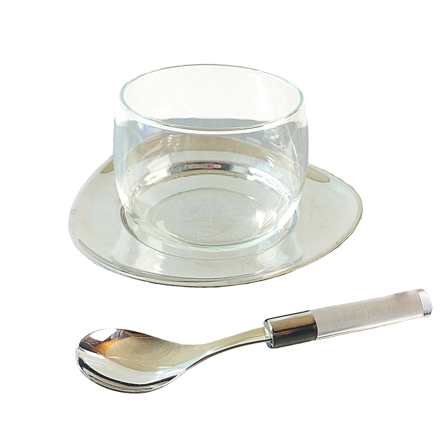 WMF Glas mit Tablett und Löffel Edelstahl