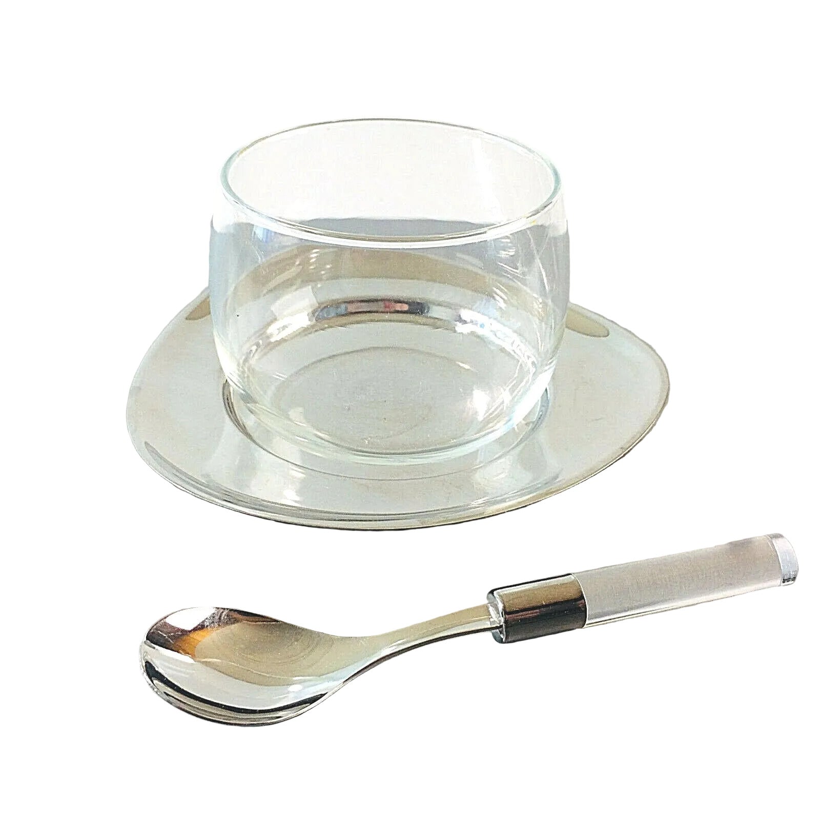 WMF Glas mit Tablett und Löffel Edelstahl